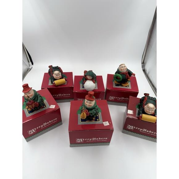 VINTAGE Merry Makers Dept 56 Monks Lot of 6 Snow Outdoors Sledding Snowman - Picture 1 of 7